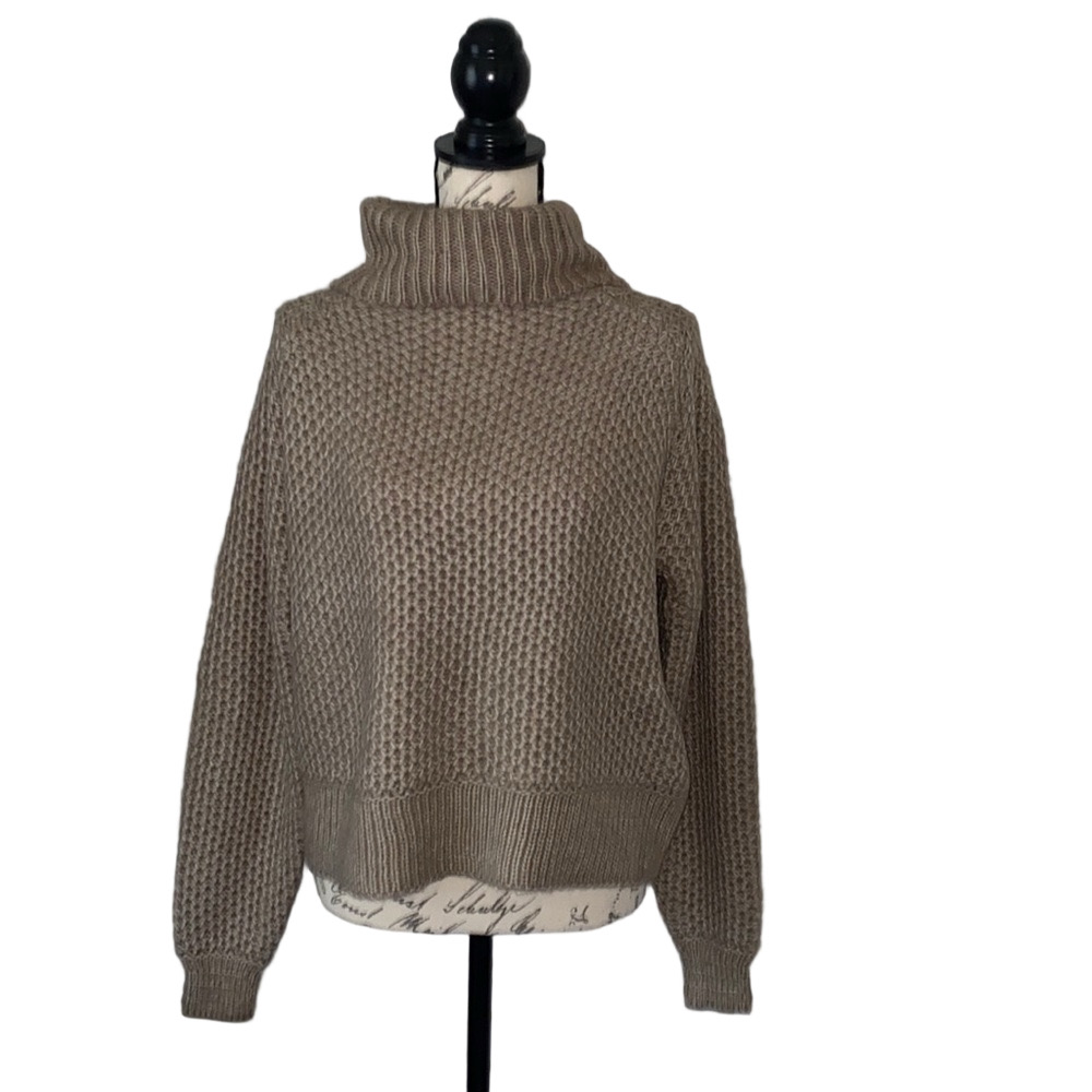 Ash Brown Honeycomb Knit Turtleneck Sweater XS Lightweight Textured Pullover - Picture 4 of 5